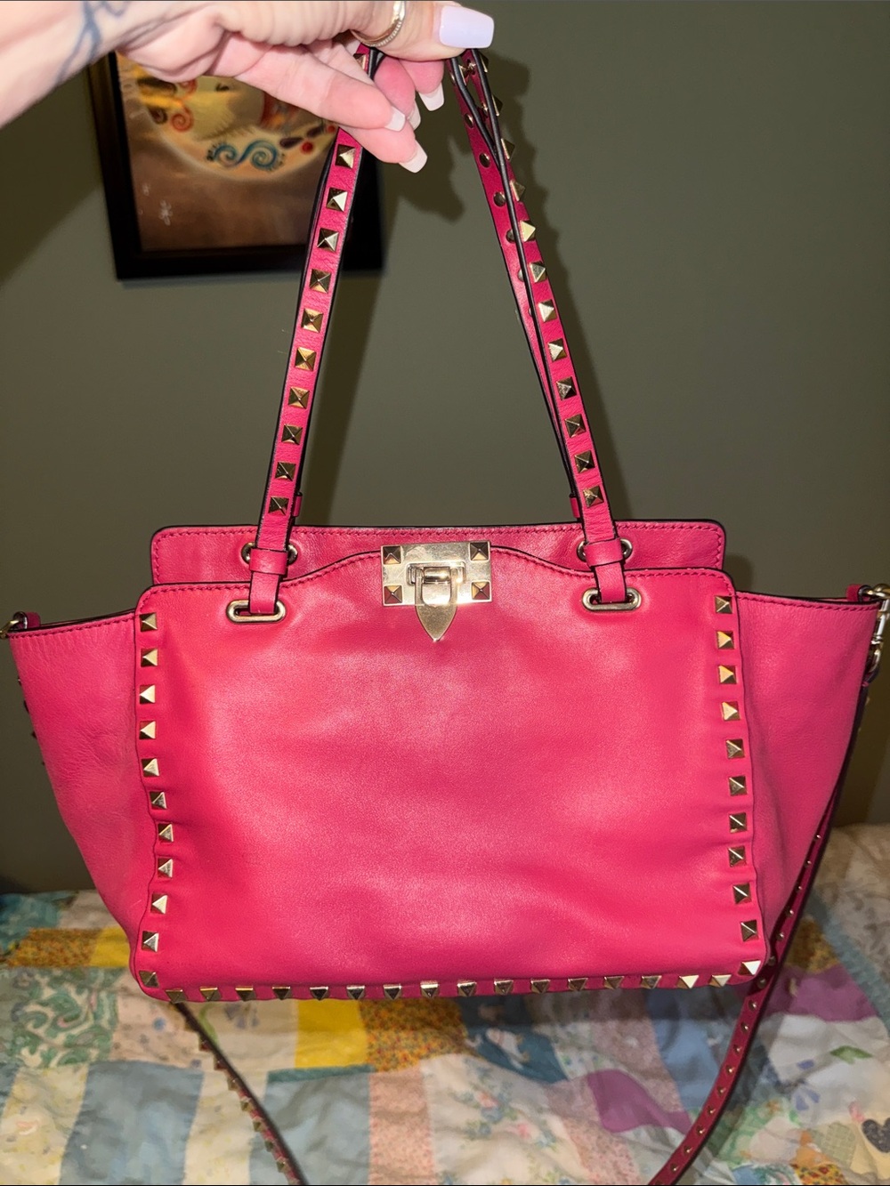 Valentino Garavani Red Leather Studded Shoulder Bag